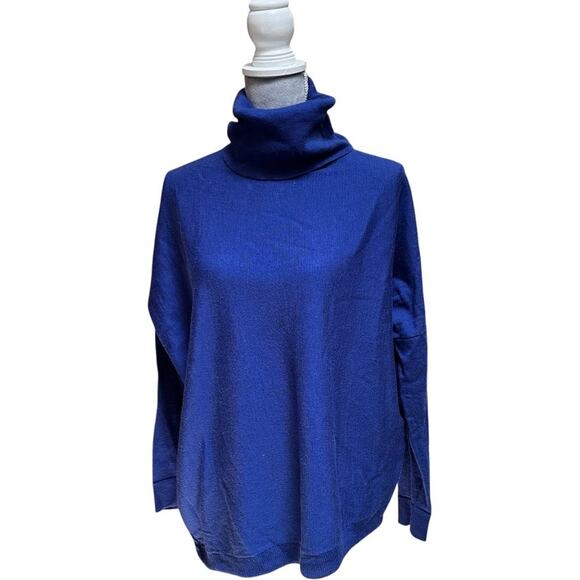 EILEEN FISHER 100% Merino Wool Turtleneck Sweater Blue S/P (Oversized) - Picture 1 of 6